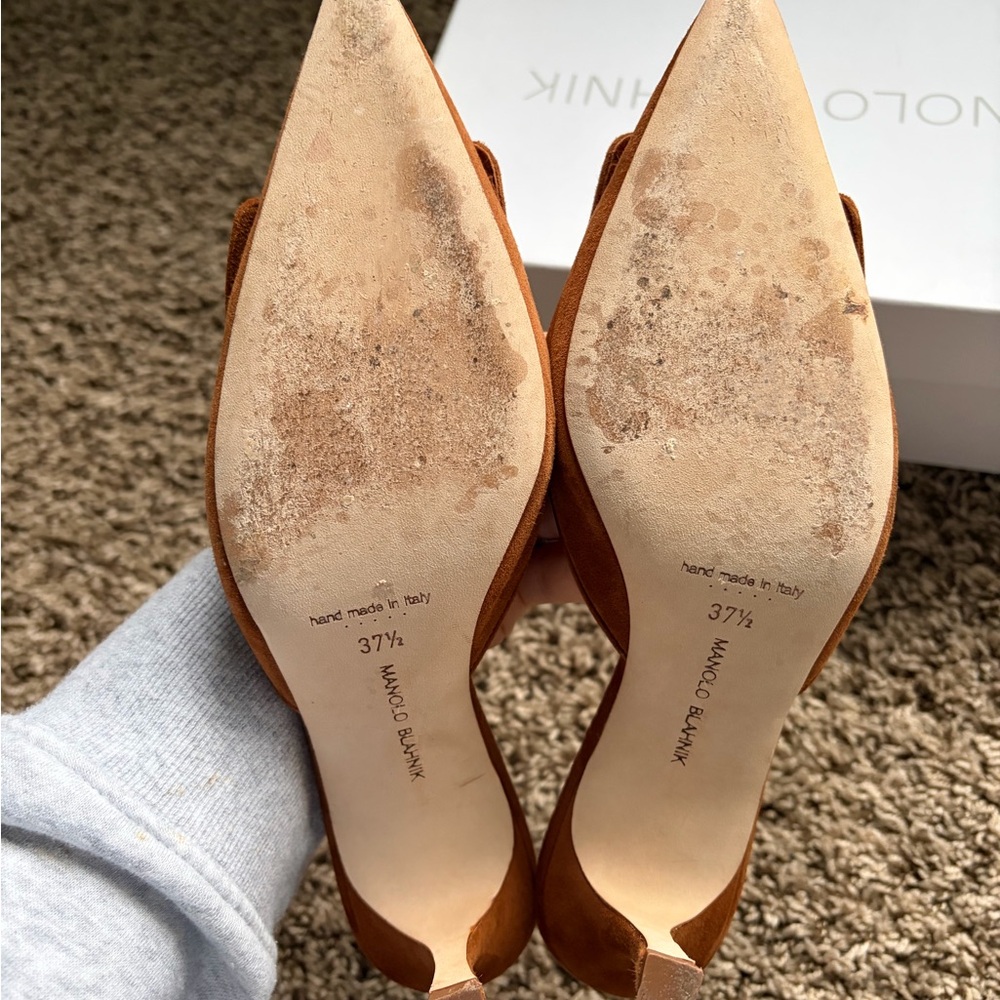 Manolo Blahnik Suede Pointed Mule in Rust Brown - Picture 6 of 9